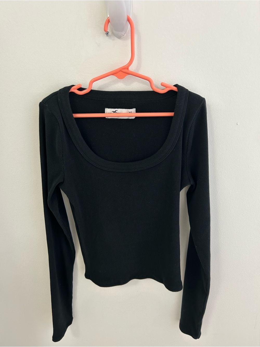 Hollister Black Ribbed Long Sleeve Scoop-Neck Top XS